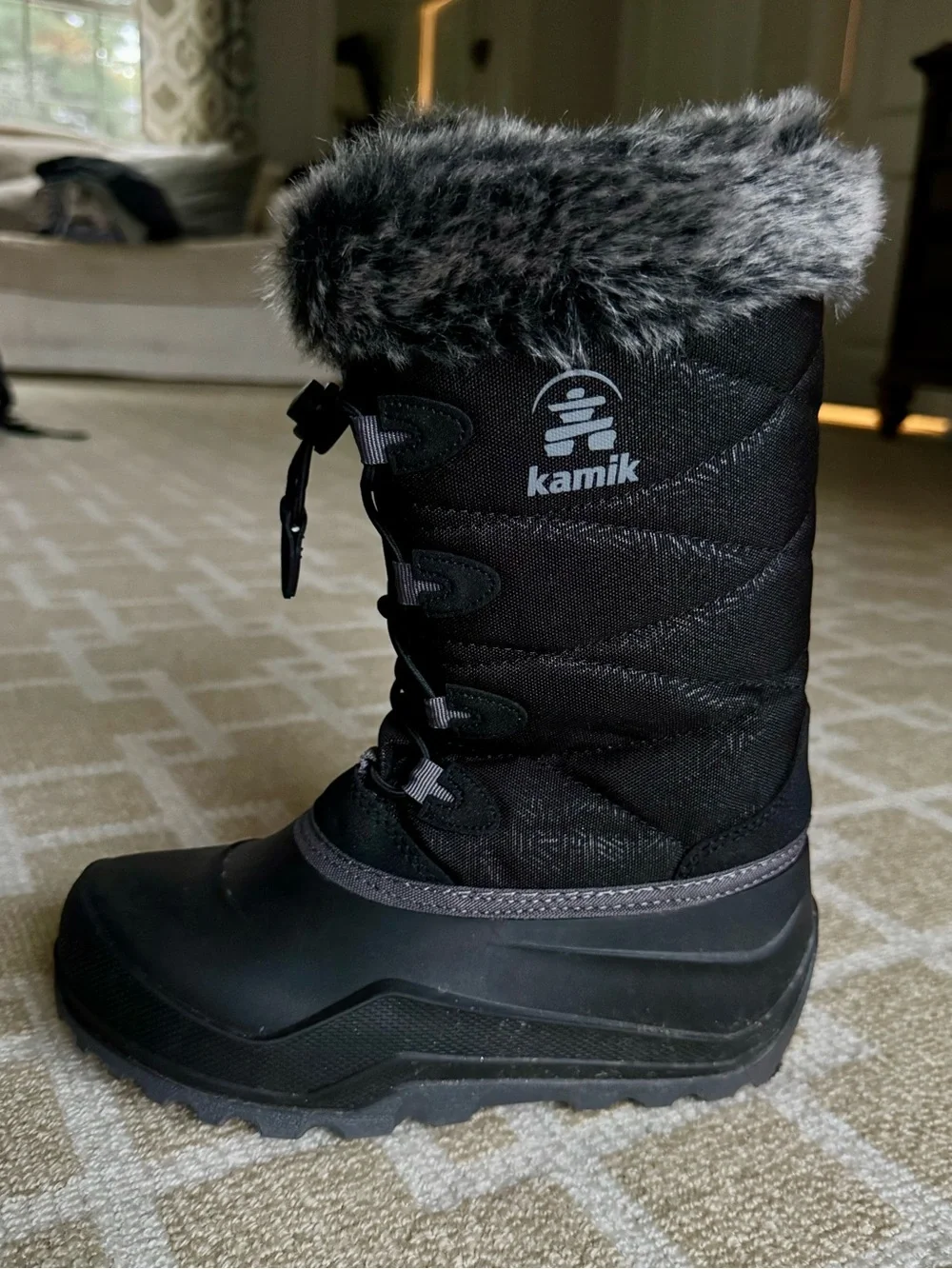 Kamik Kids Black Waterproof Faux Fur Insulated Winter Snow Boots Girls 3